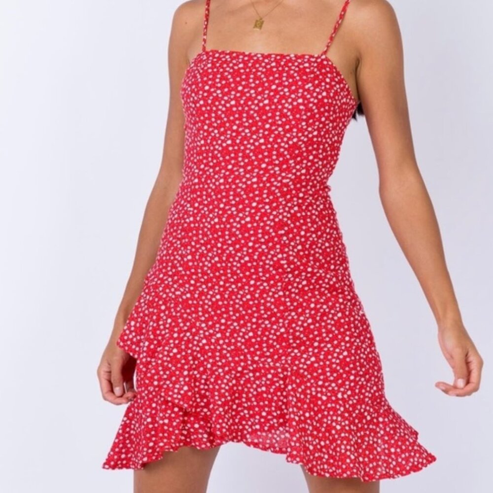 Princess Polly Red Grasby Ditsy Floral Ruffled Mini Dress Y2K Women's US 8